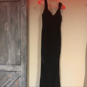 Long flare bottom dress with lace insets